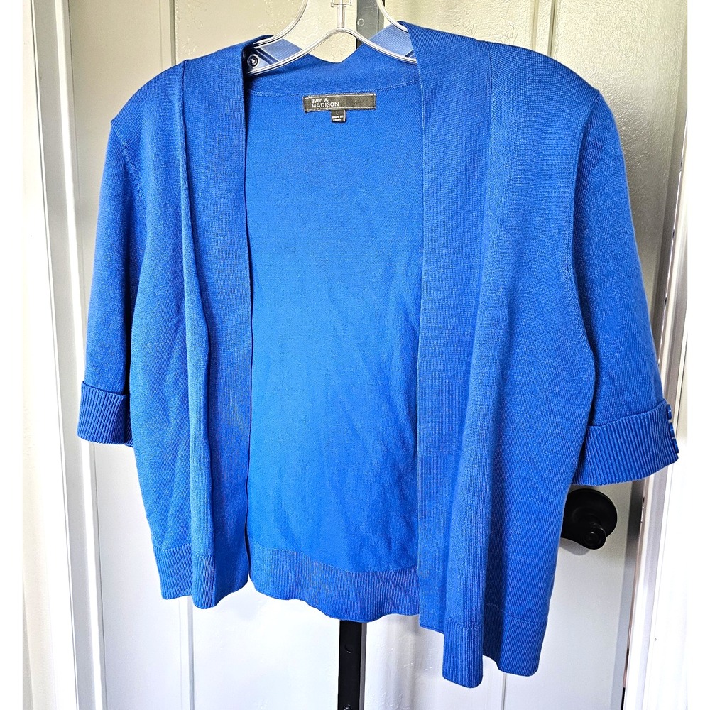89th & Madison Women's L Royal Blue Open Front Cardigan 3/4 Sleeve Lightweight